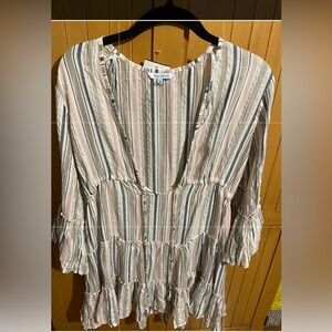Blue Island Striped Coverup - Cream, Black, Pink, shimmer